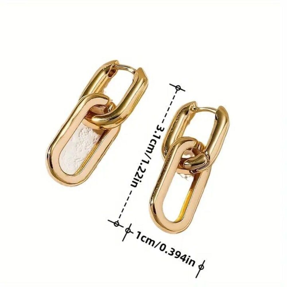 Interlocking Rectangular Hoop Earrings: - Picture 4 of 5